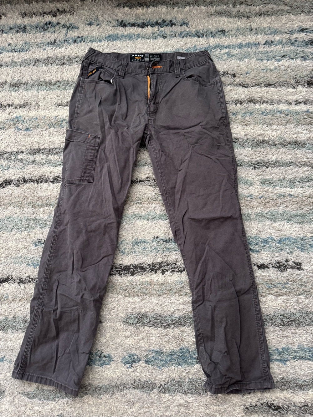 Ariat Men's 30x30 M4 Relaxed Gray Cargo Pants with Orange Trim